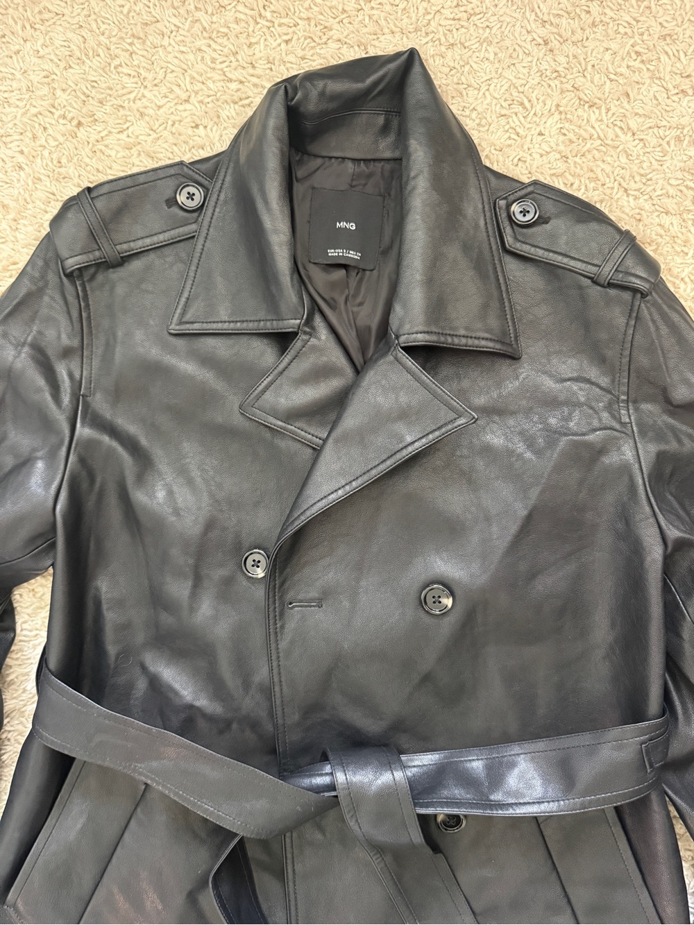 Mango Black Leather Trench Coat with Belt - Picture 3 of 4